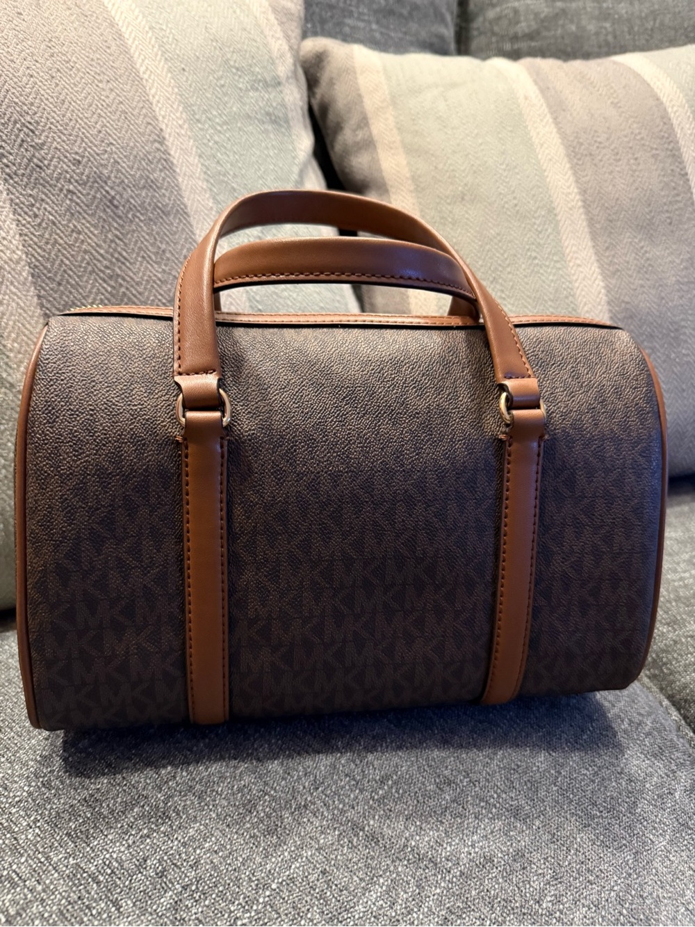 Michael Kors Chocolate Brown MK Signature Satchel with Leather Trim - Picture 2 of 6